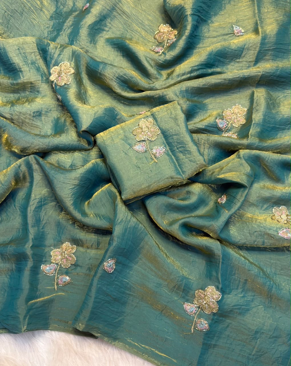 Space Silk Saree With Fancy Bhungali work &amp; Multi Color Sequince Embroderiy Work