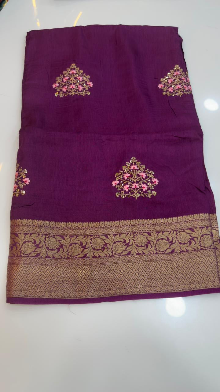Banarasi matka crepe silk sarees with embroidery work