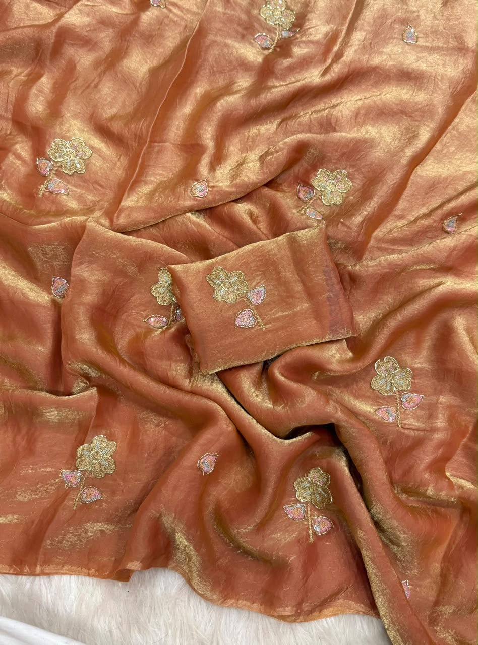 Space Silk Saree With Fancy Bhungali work &amp; Multi Color Sequince Embroderiy Work