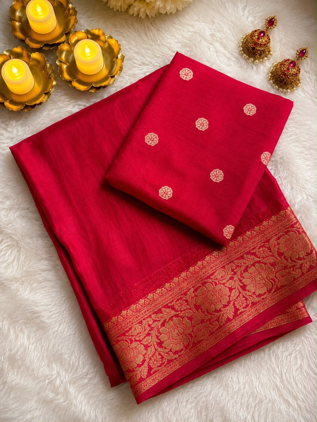 Mysore Crepe Viscose Saree With Weaving Butti Viscose Blouse(NON-STORE)