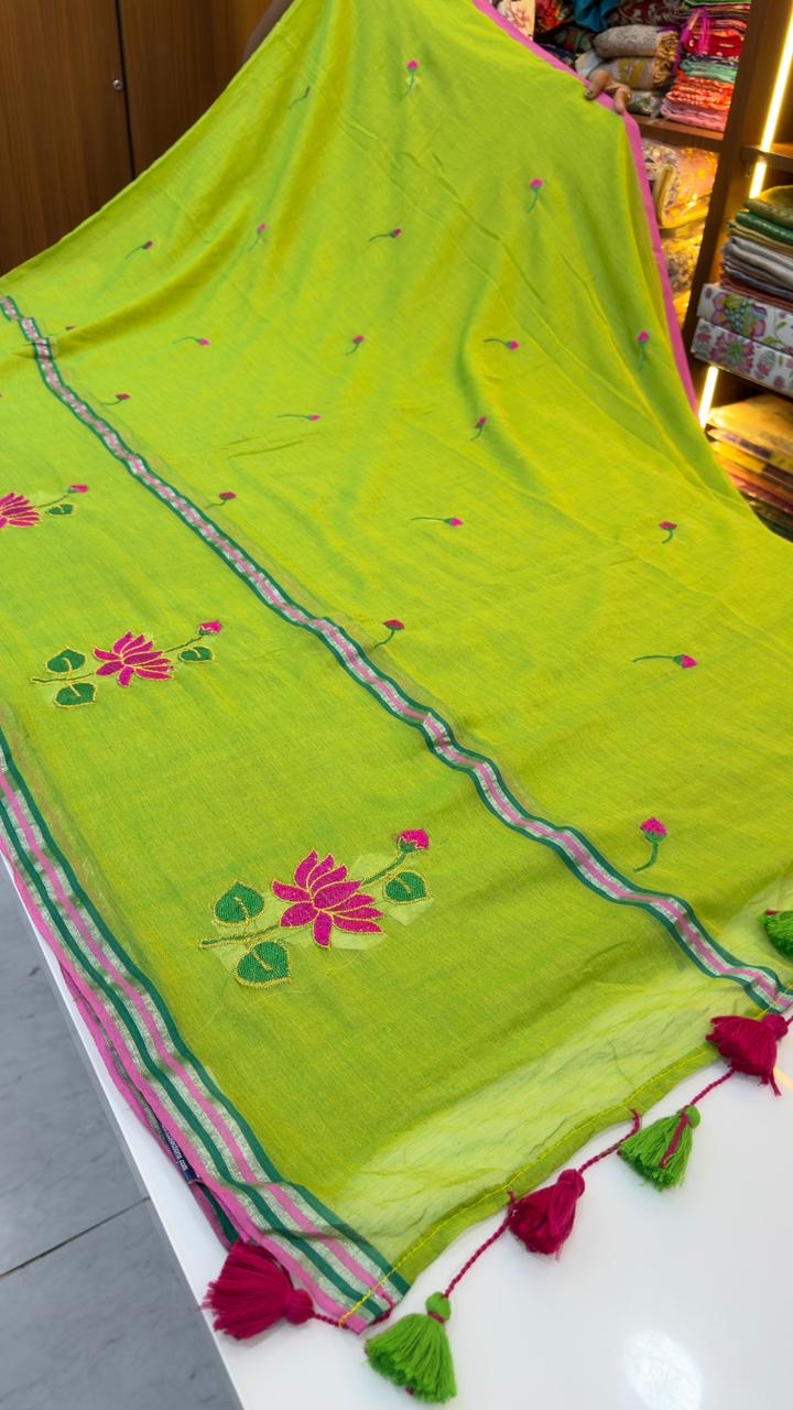 Mul cotton with thread embroidery sarees