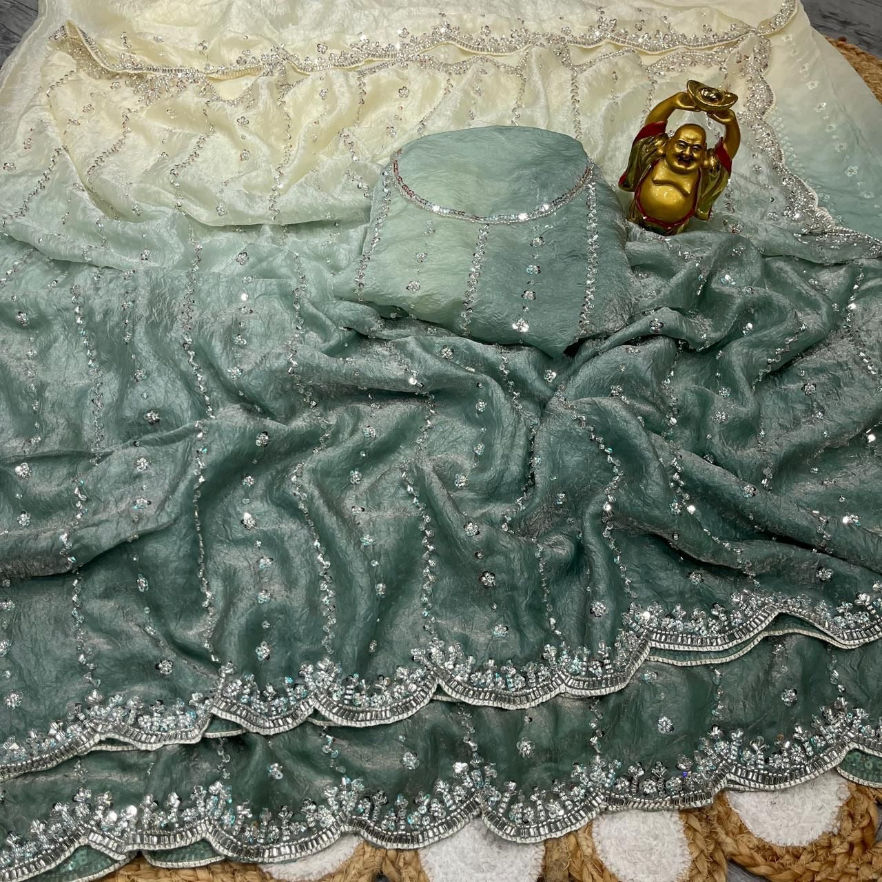 space silk dual shade saree with hand work