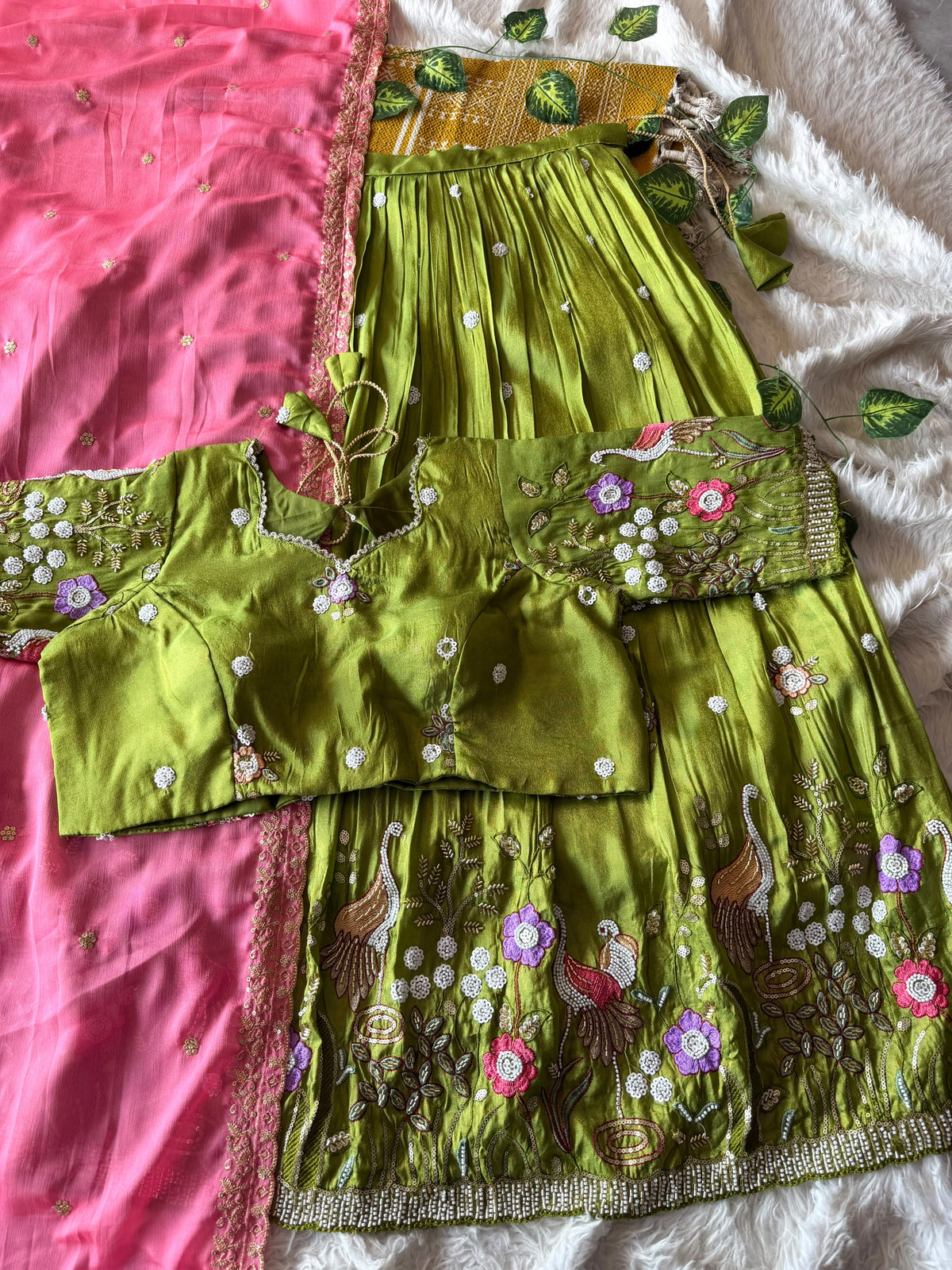 Flamingo maggam work lehenga(NON-STORE)