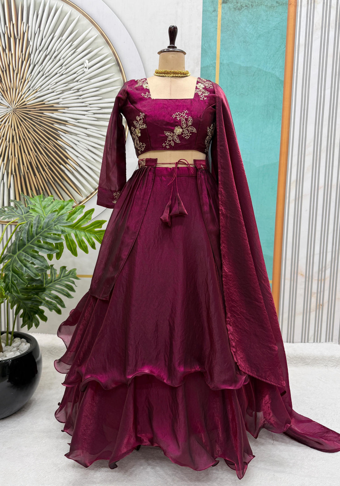 Heavy Space Silk 3 In 1 Style Lehenga choli Set Double Frill