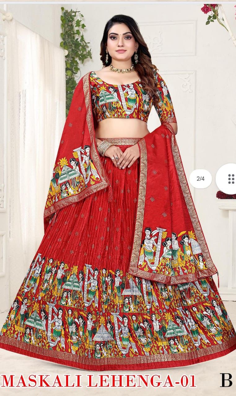 Dola silk Lehenga with Kalamkari design