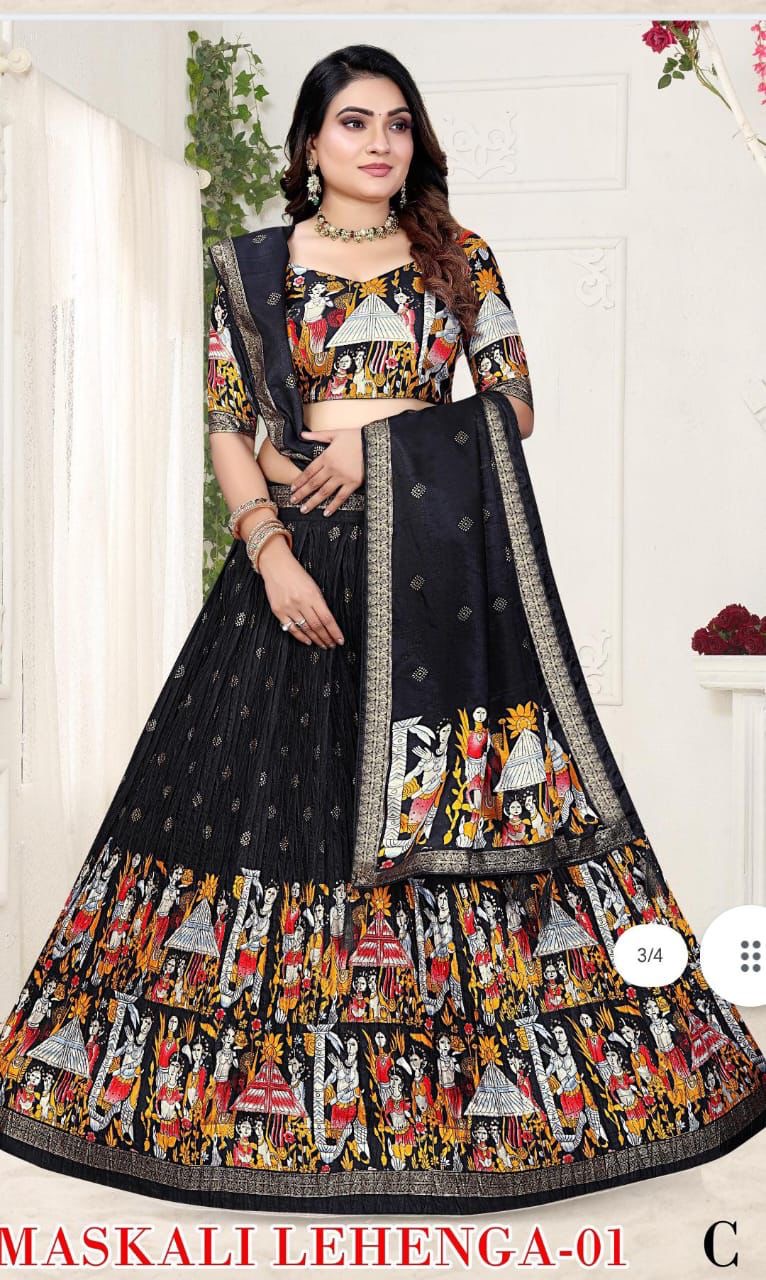Dola silk Lehenga with Kalamkari design
