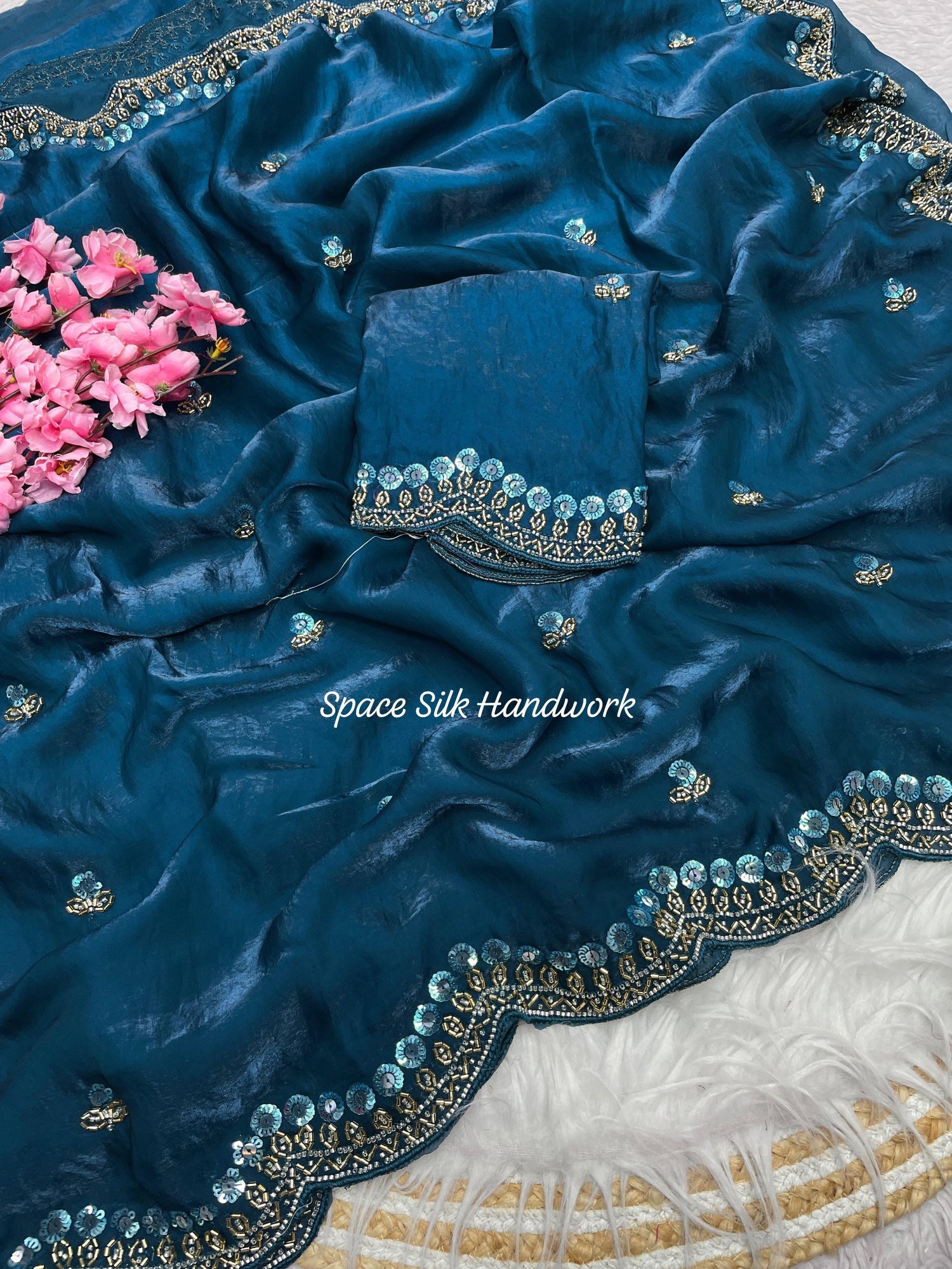 fandy space silk fabric with Unique decent party wear Handwork(NON-STORE)