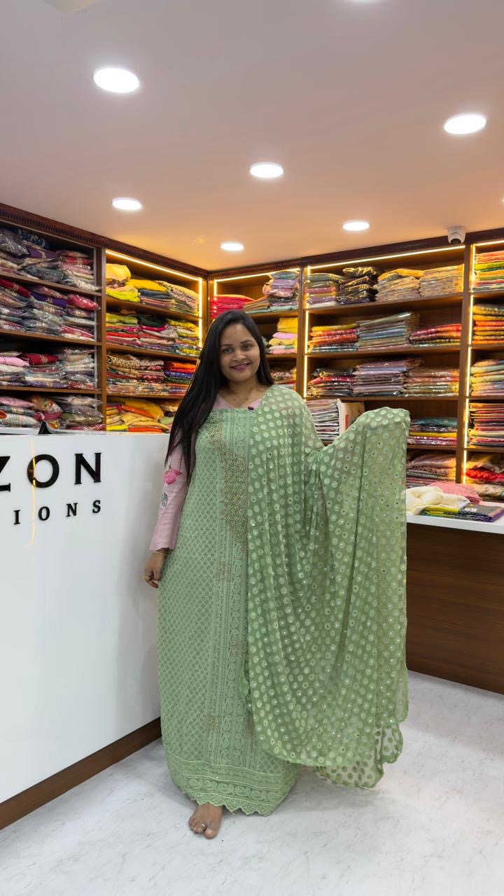 Chikankari Georgette fabric dress material