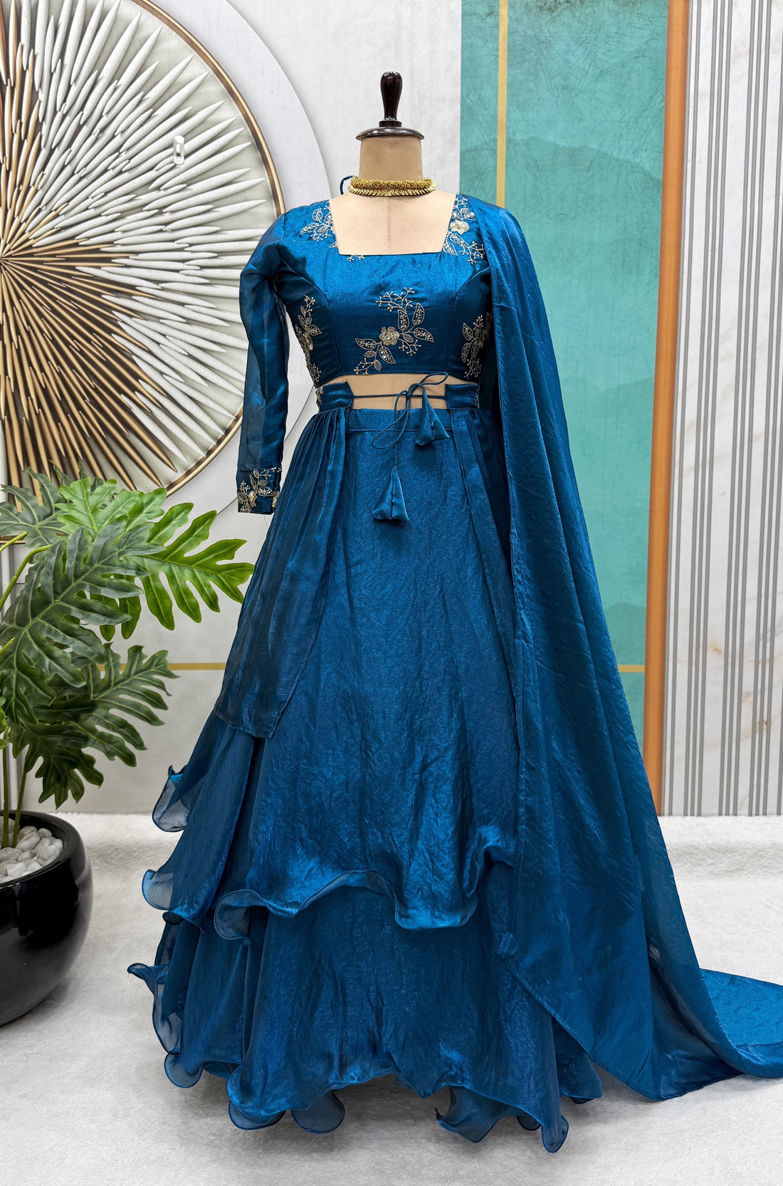 Heavy Space Silk 3 In 1 Style Lehenga choli Set Double Frill