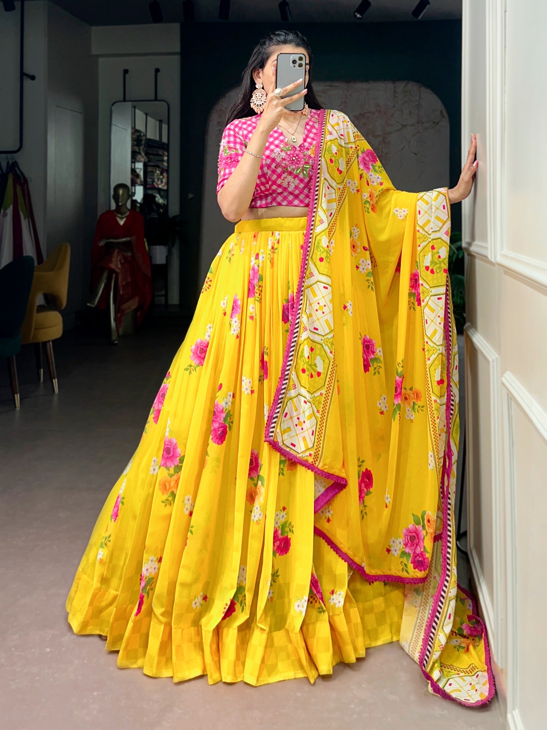 Floral Georgette Fabric with Elegant Printed Flair and Handwork Blouse (NON-STORE)