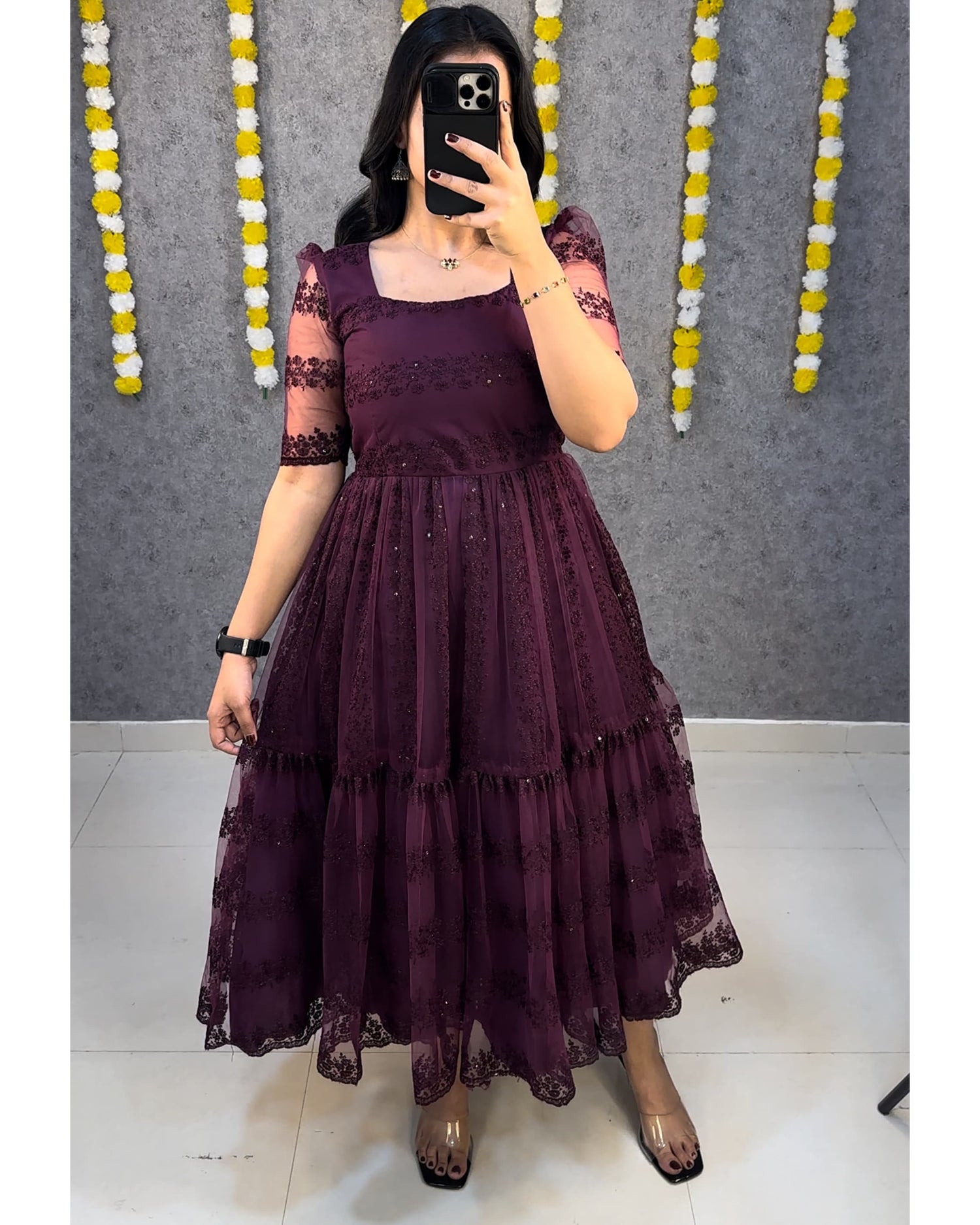 flower-embroidery sequence work frocks