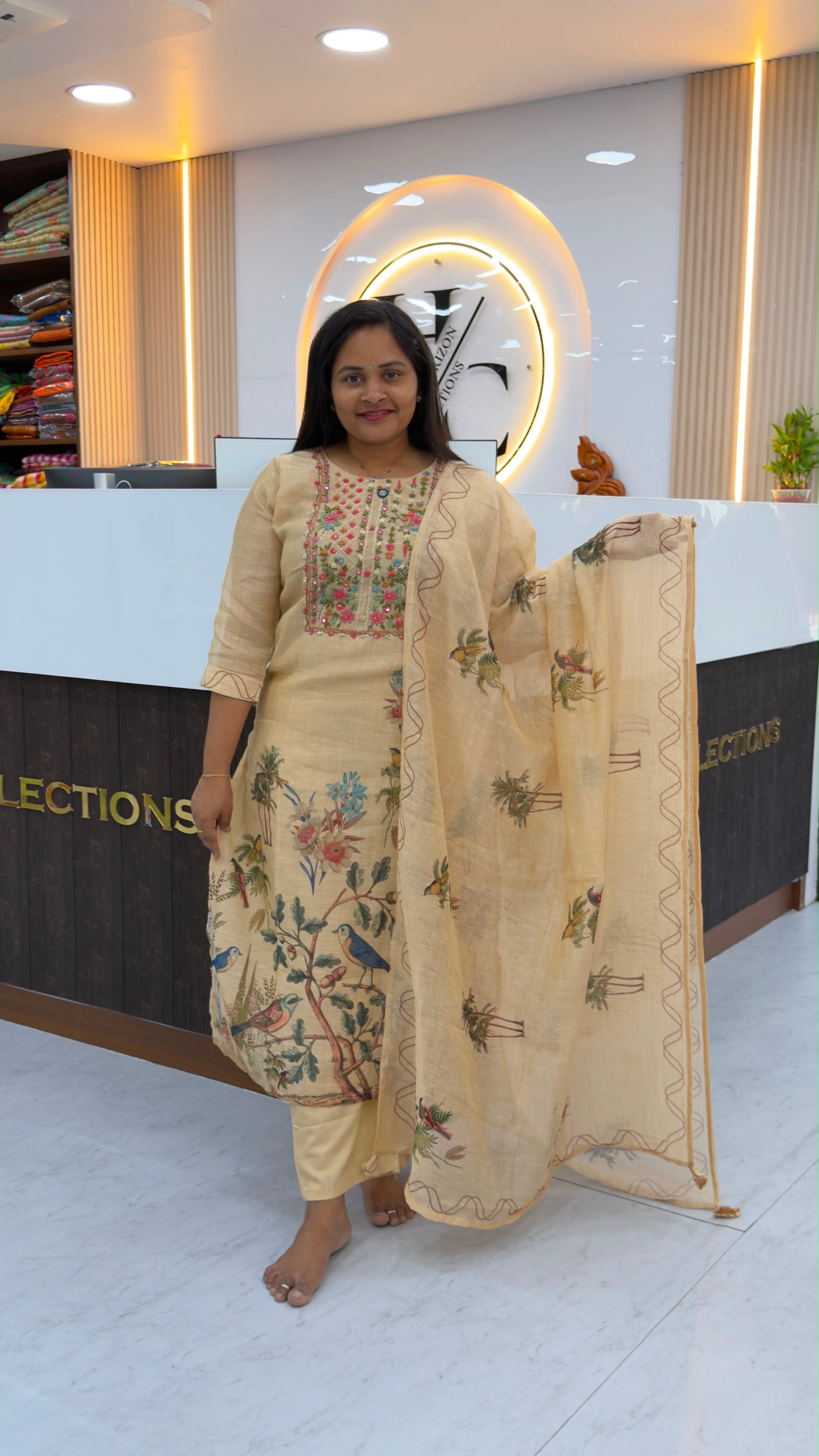Tussar kantha work three piece sets