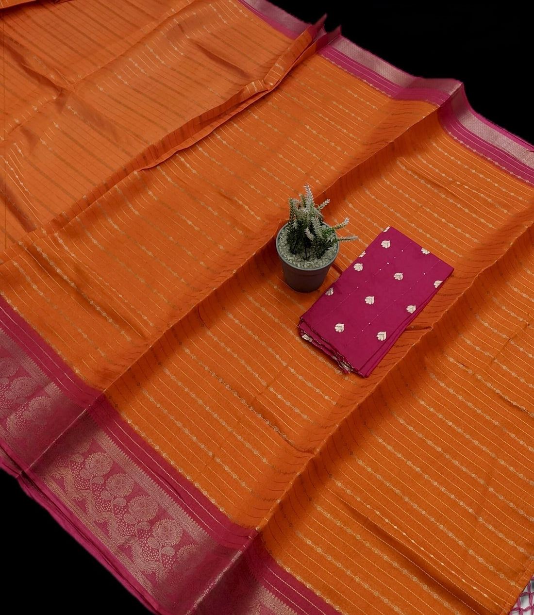 Orange and pink uniform saree