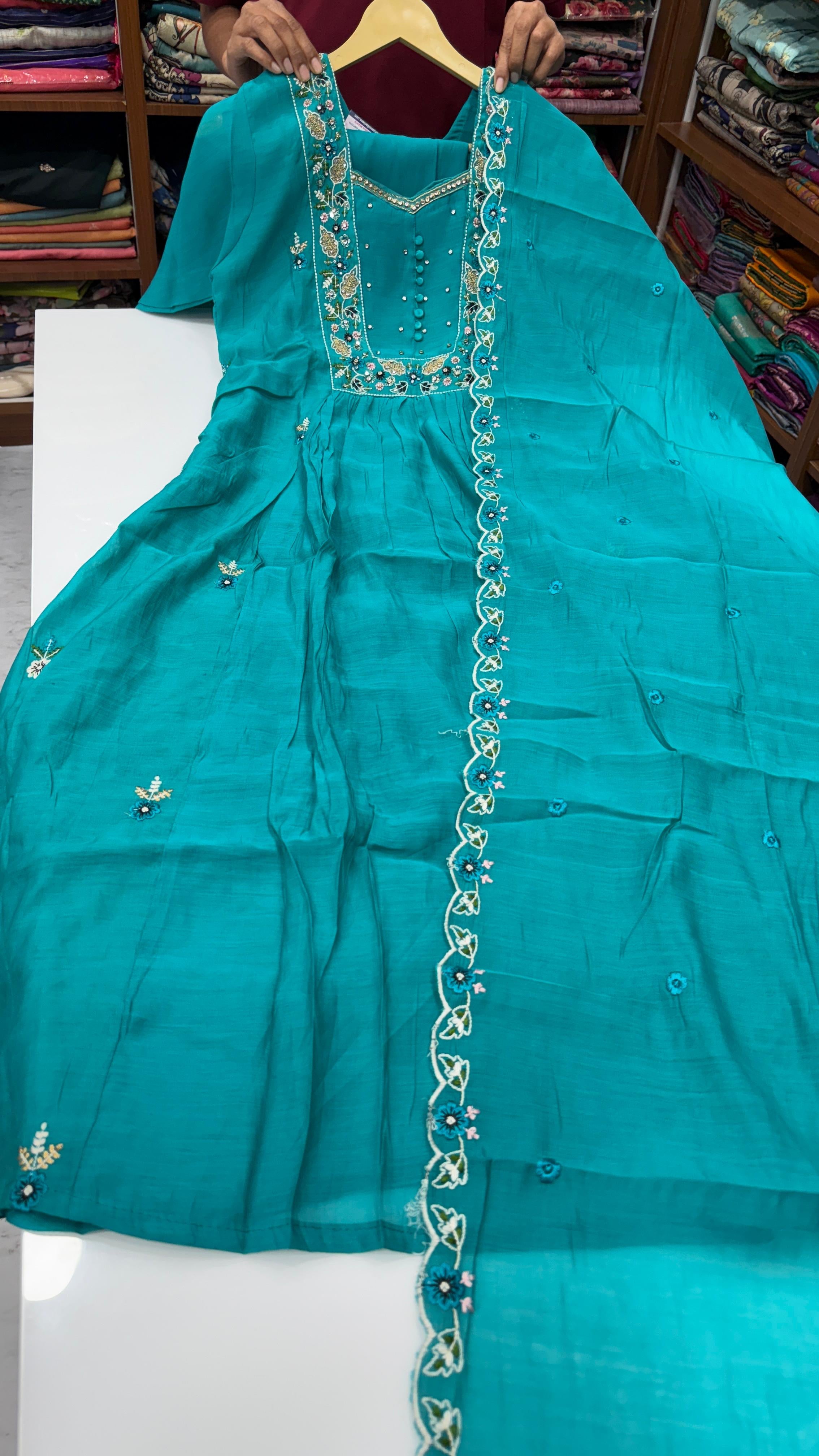 Mul Chanderi party wear 3 piece set