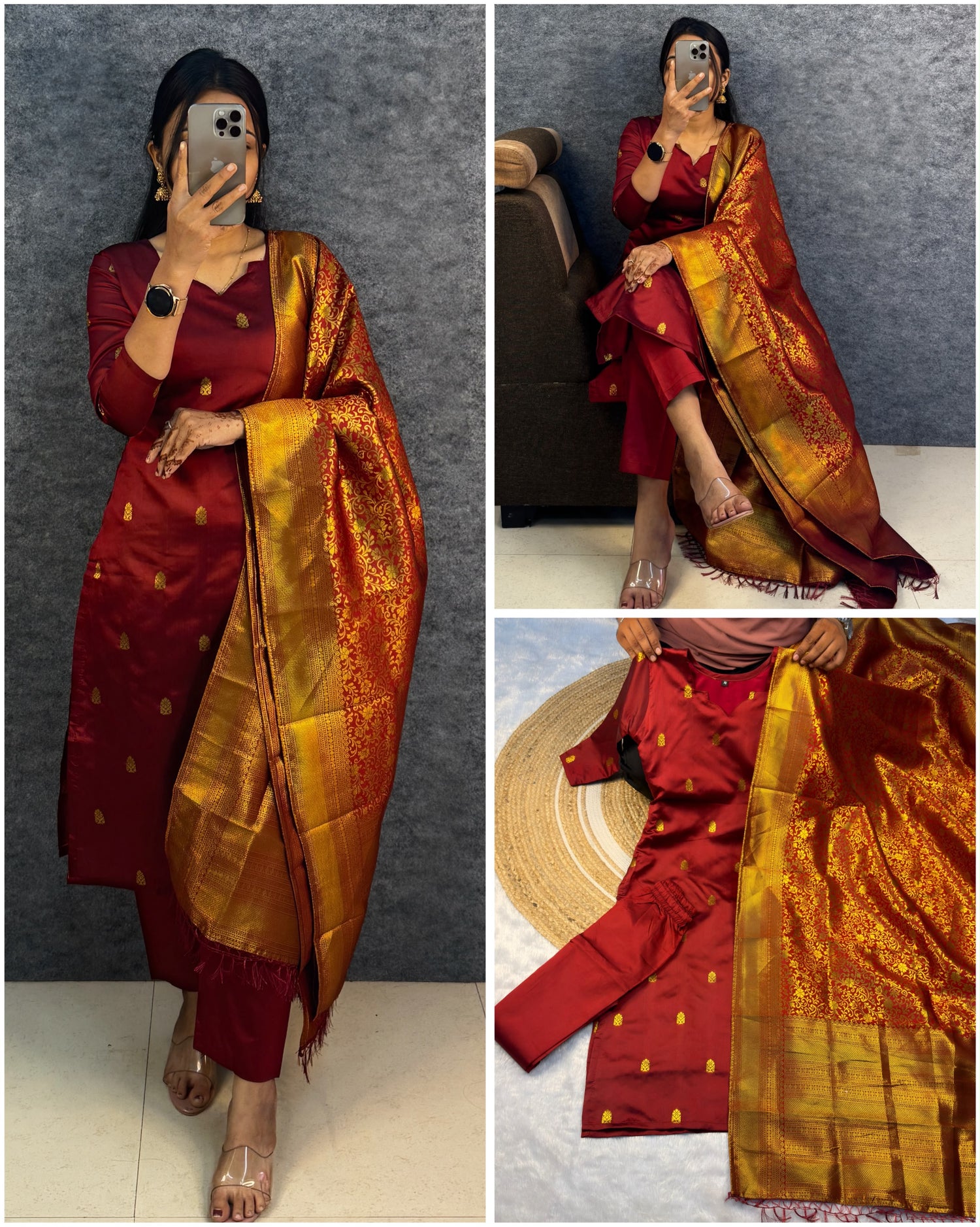 Banarasi silk Kurti set with beautiful zari work(NON-STORE)