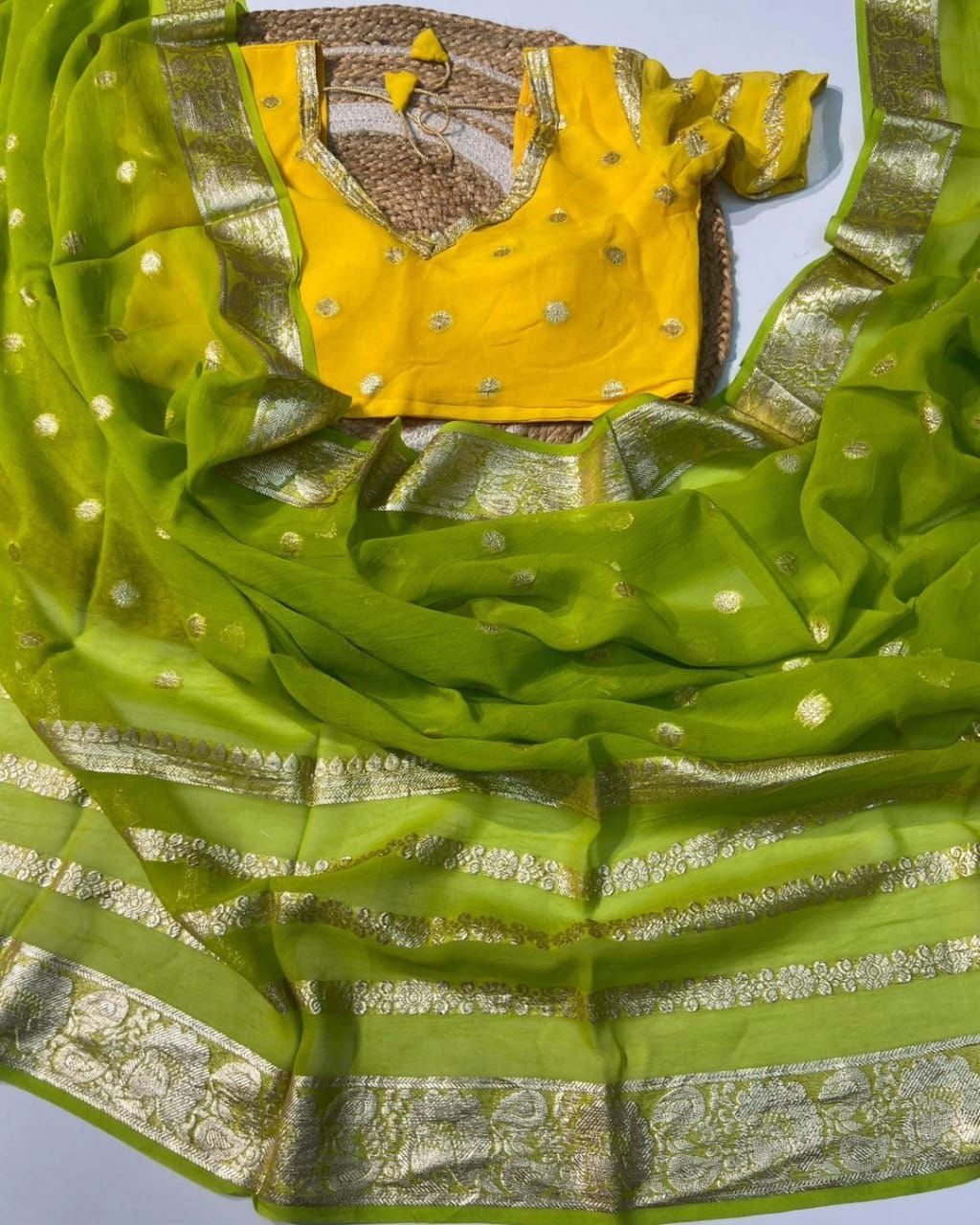 Viscose Georgette saree with stitched blouse