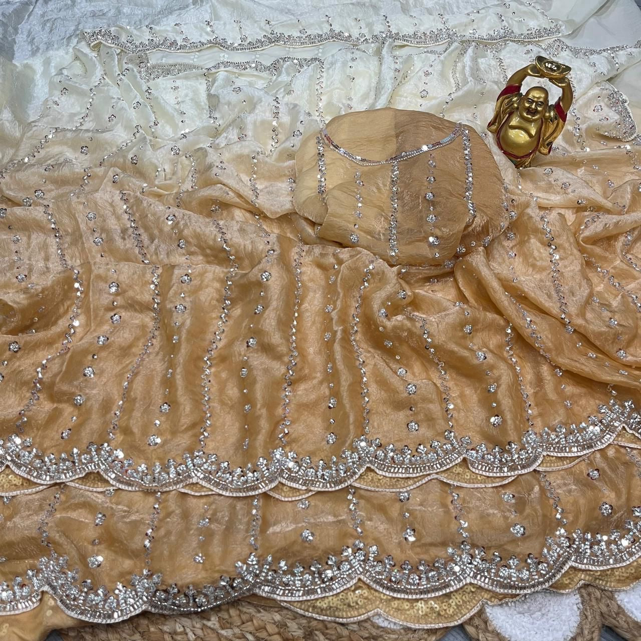 space silk dual shade saree with hand work