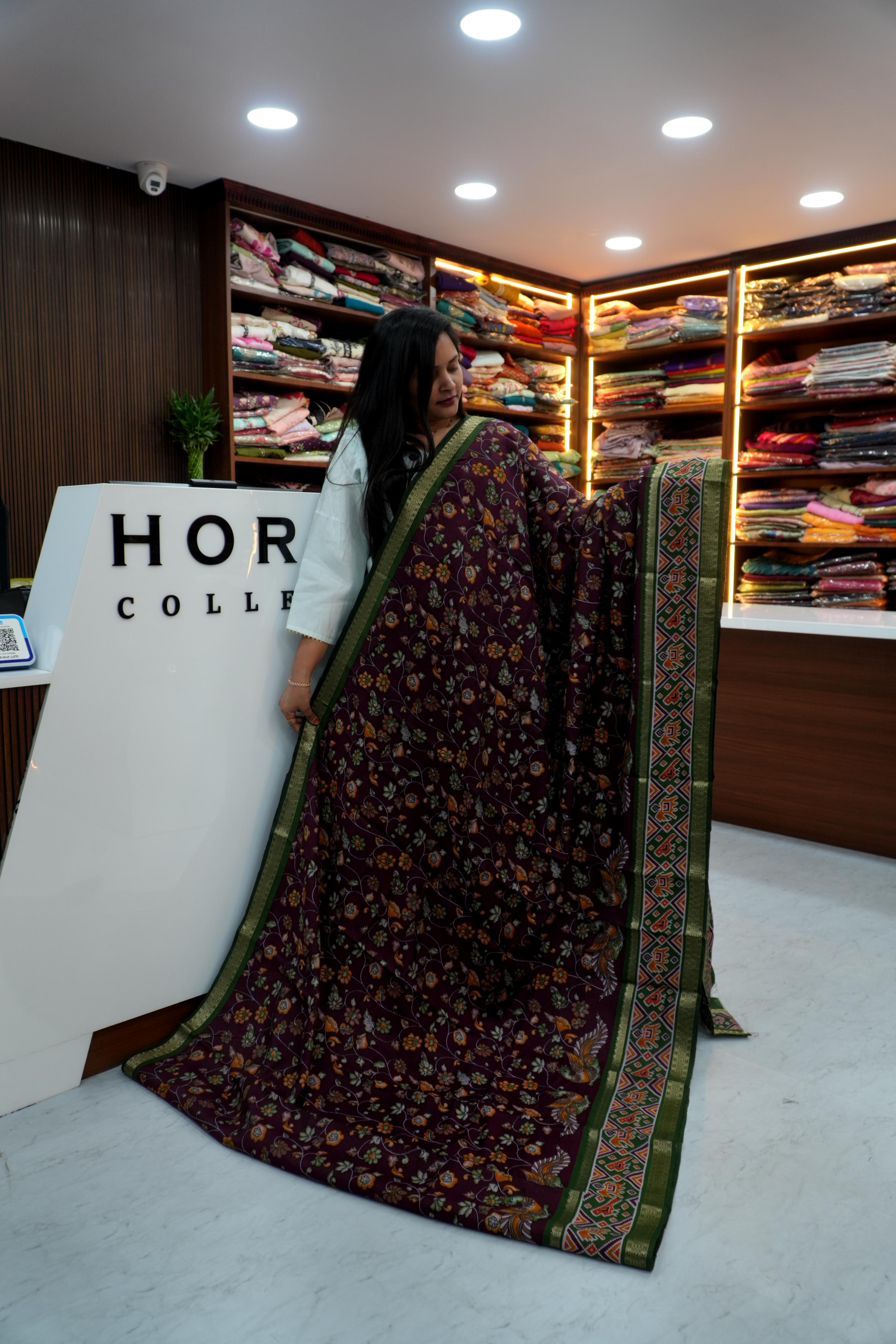 Kalamkari sarees in Maheswari silk fabric and Pochampally borders
