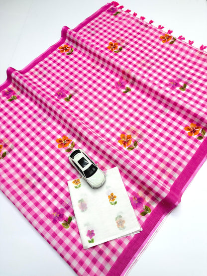 Plain soft linen saree