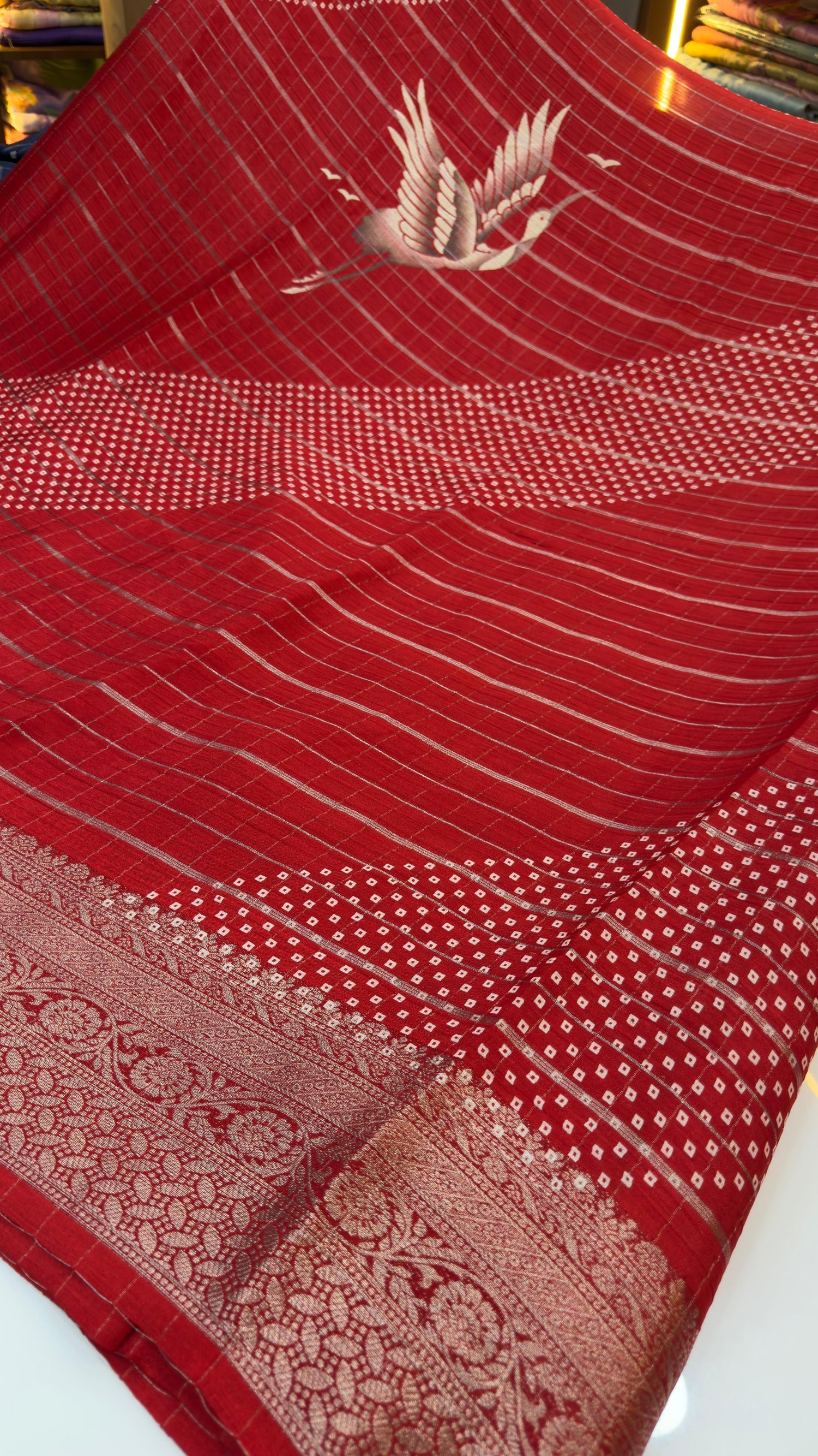 Premium quality light weight chinon sarees with silver zari lines