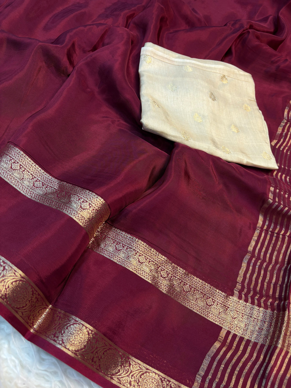 Pure Viscose Mysoor crepe saree with pure russian viscose dola blouse(NON-STORE)