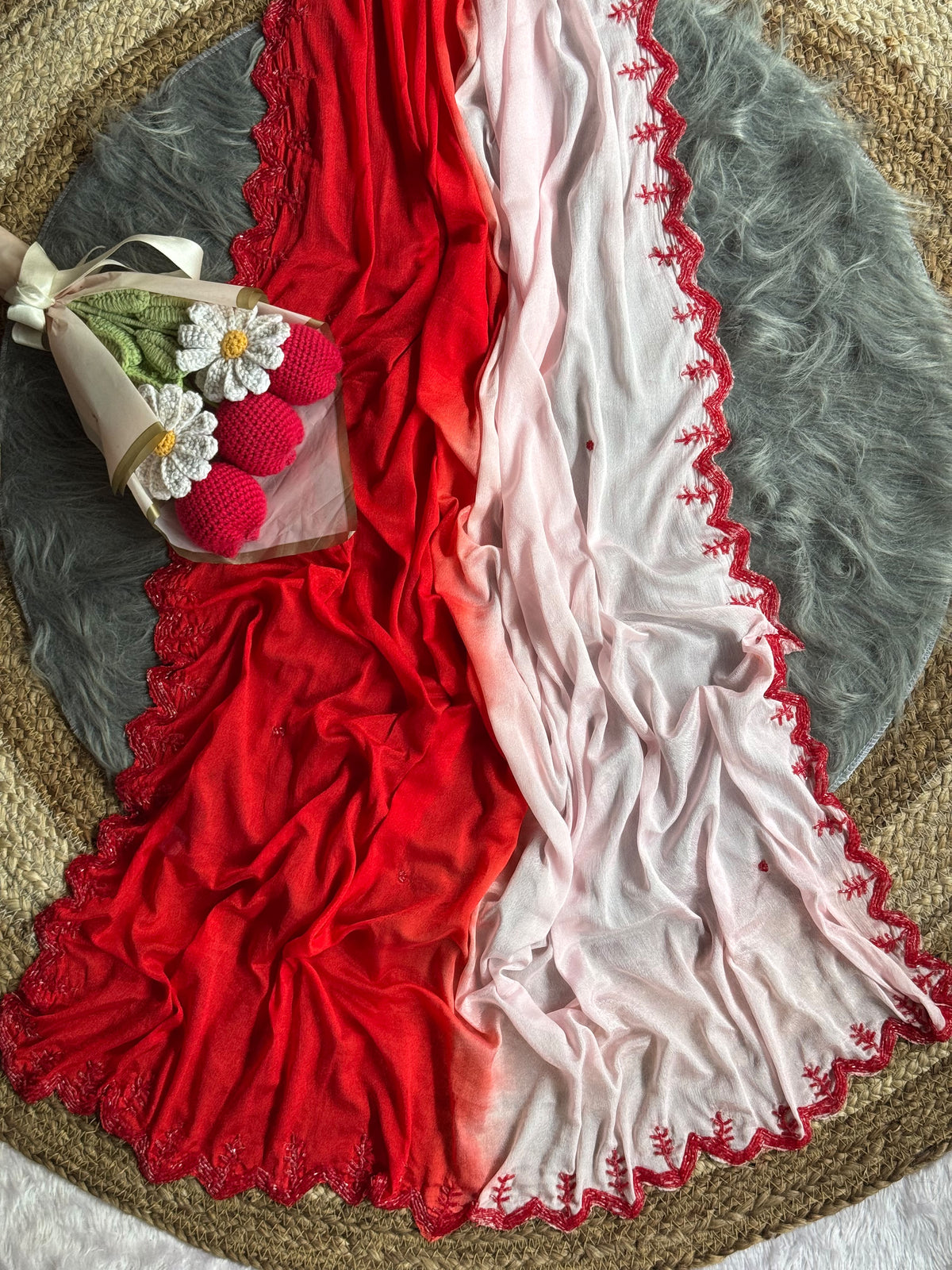 Soft Viscose Chinnon Saree With Beautiful Handwork(NON-STORE)