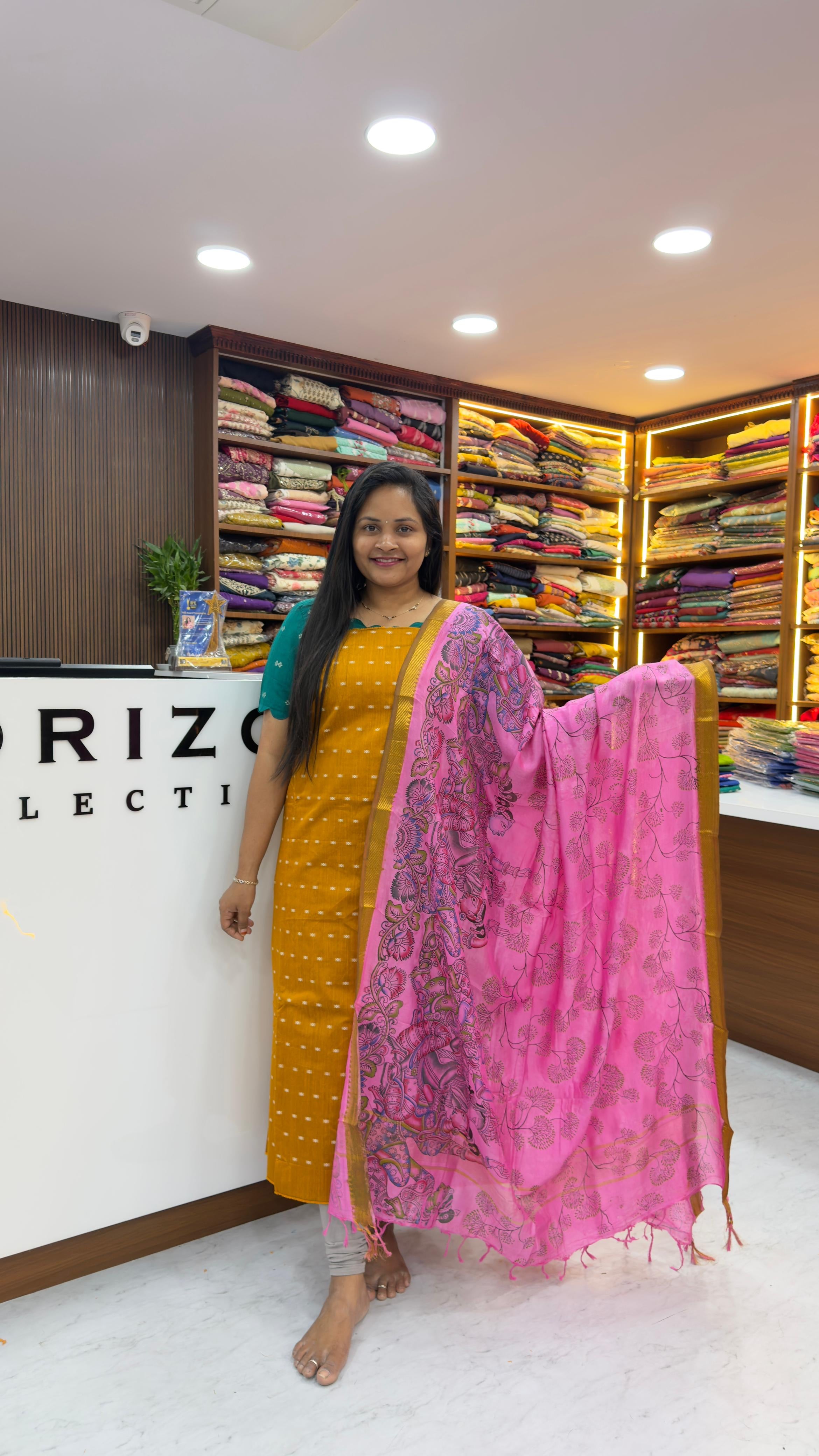 Raw silk dress material with Nellore silk nizam borders dupatta