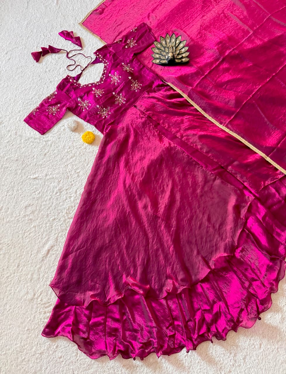 Space silk Lehenga Choli with maggam work(NON-STORE)