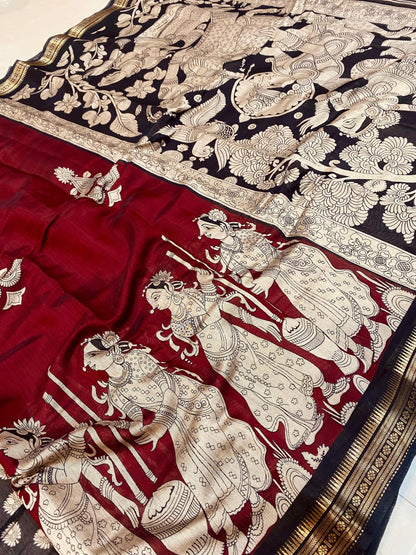 Maheshwari silk saree with Kalamkari design
