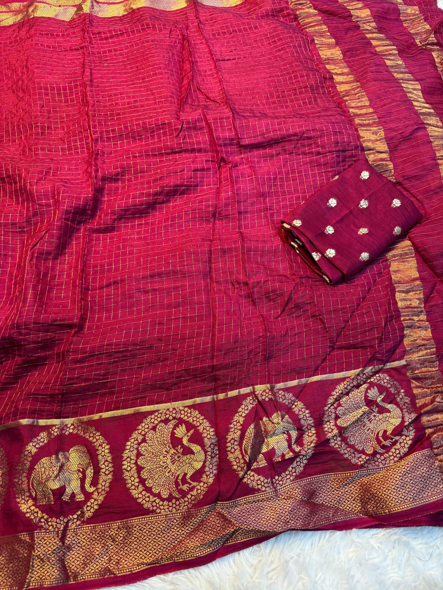 Pure Russian mango Viscose saree with beautiful elephant and peacock desgin