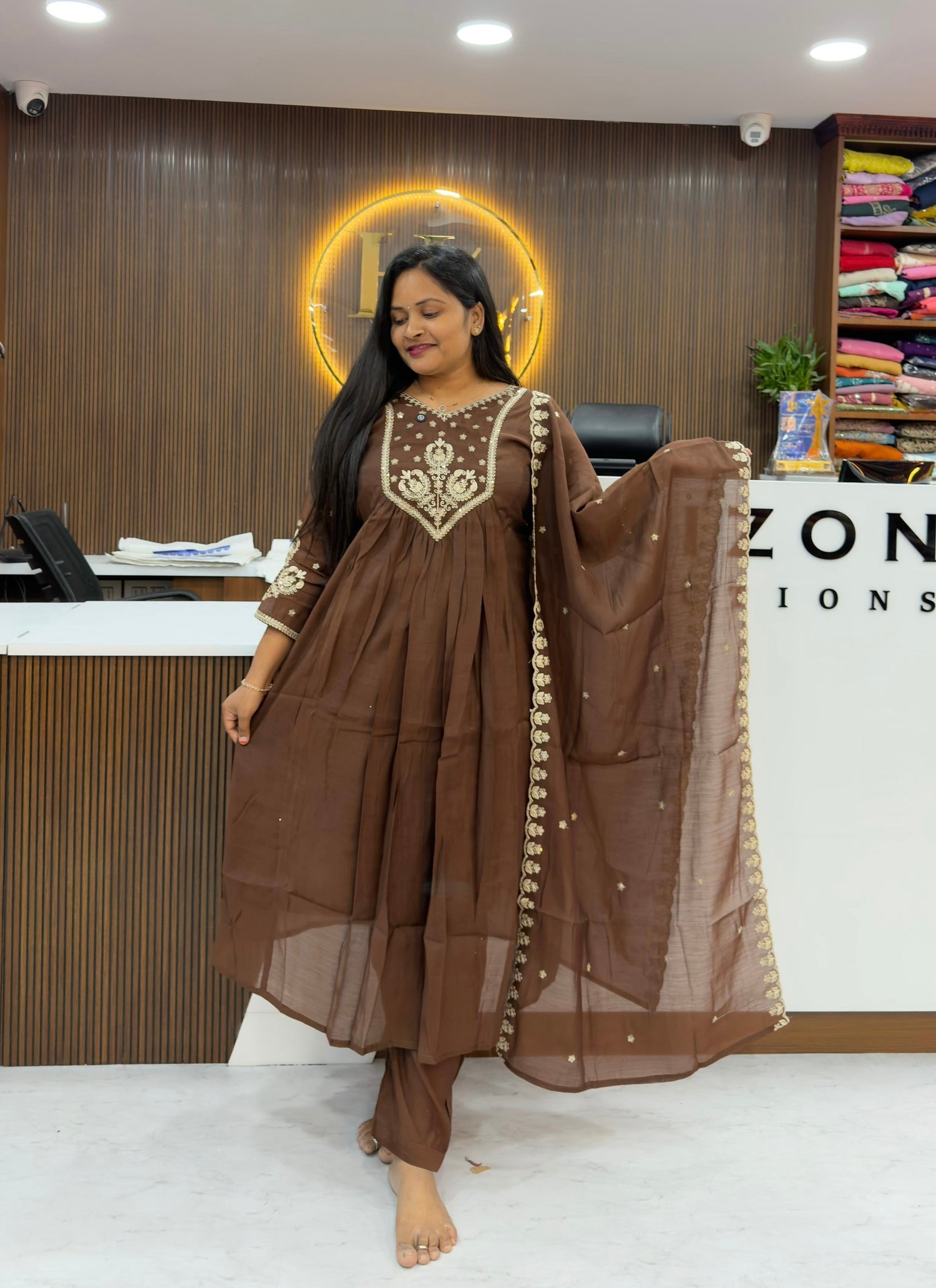 Premium Brown Mul Chanderi Dres