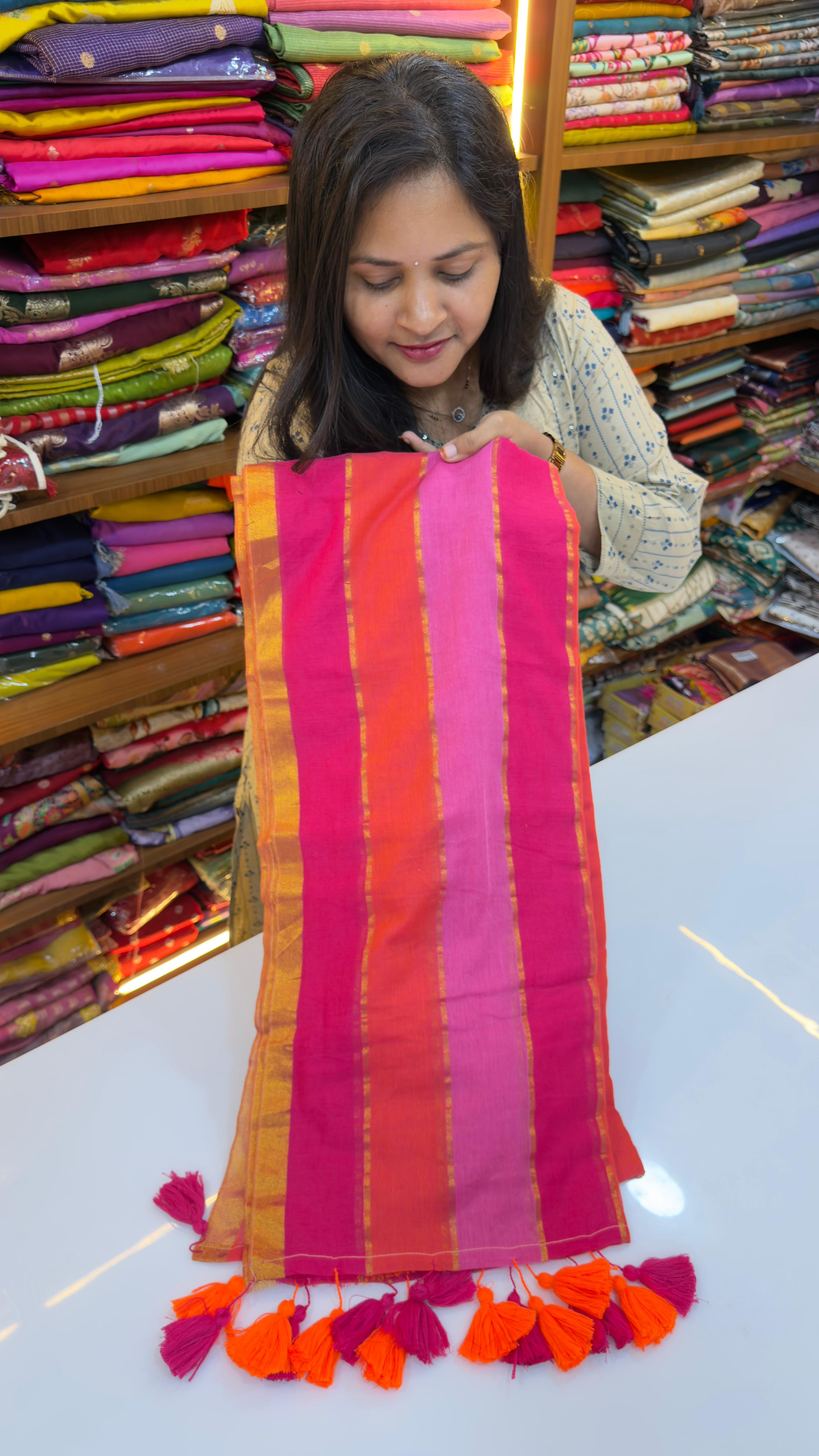 Rainbow Stripes Mul cotton Saree