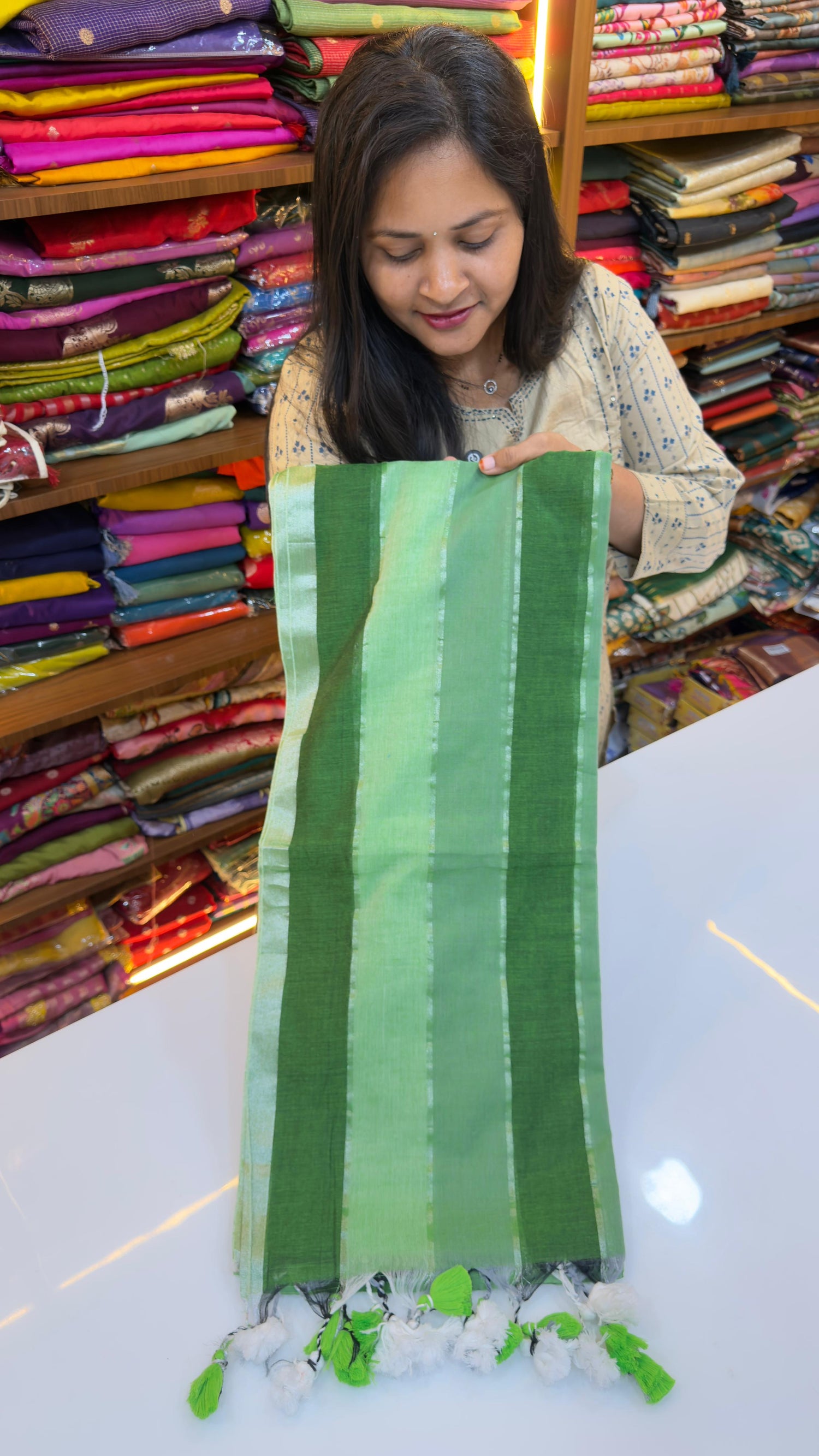 Rainbow Stripes Mul cotton Saree