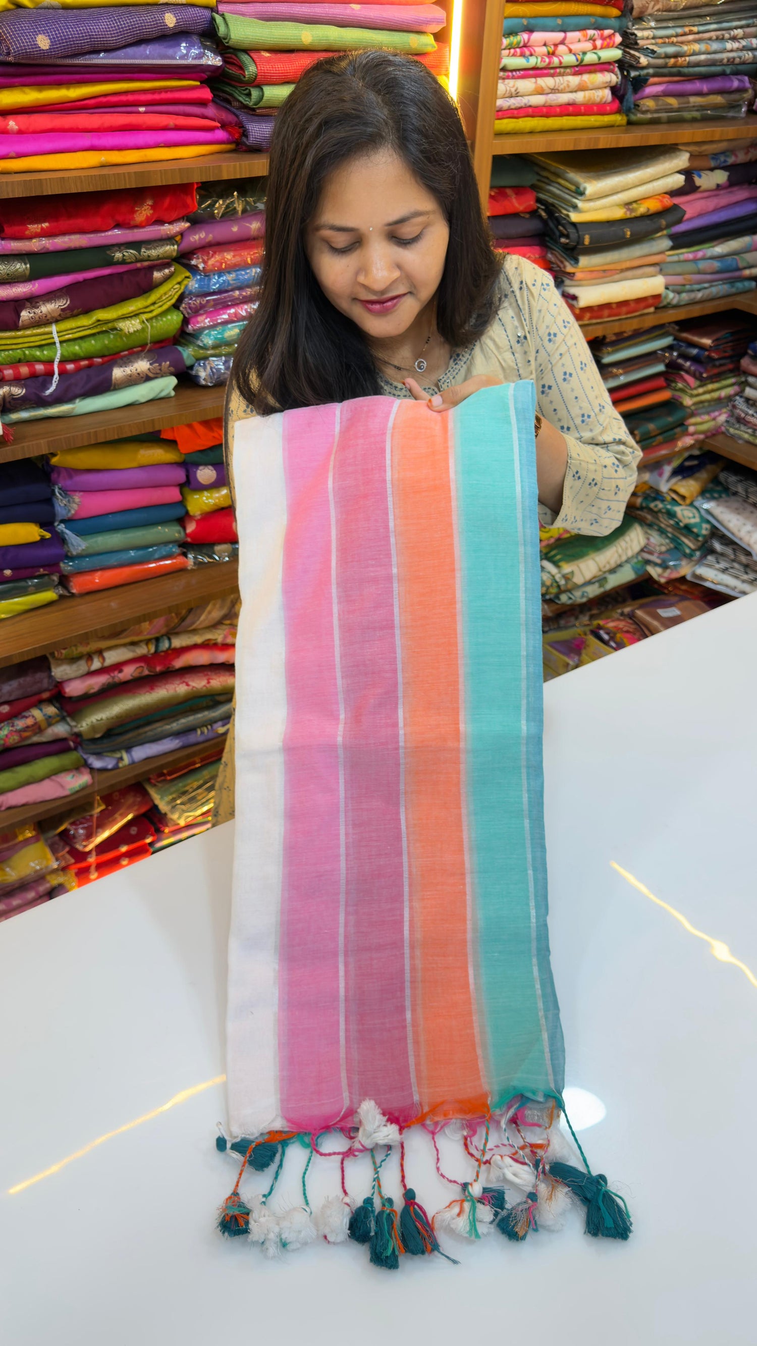 Rainbow Stripes Mul cotton Saree
