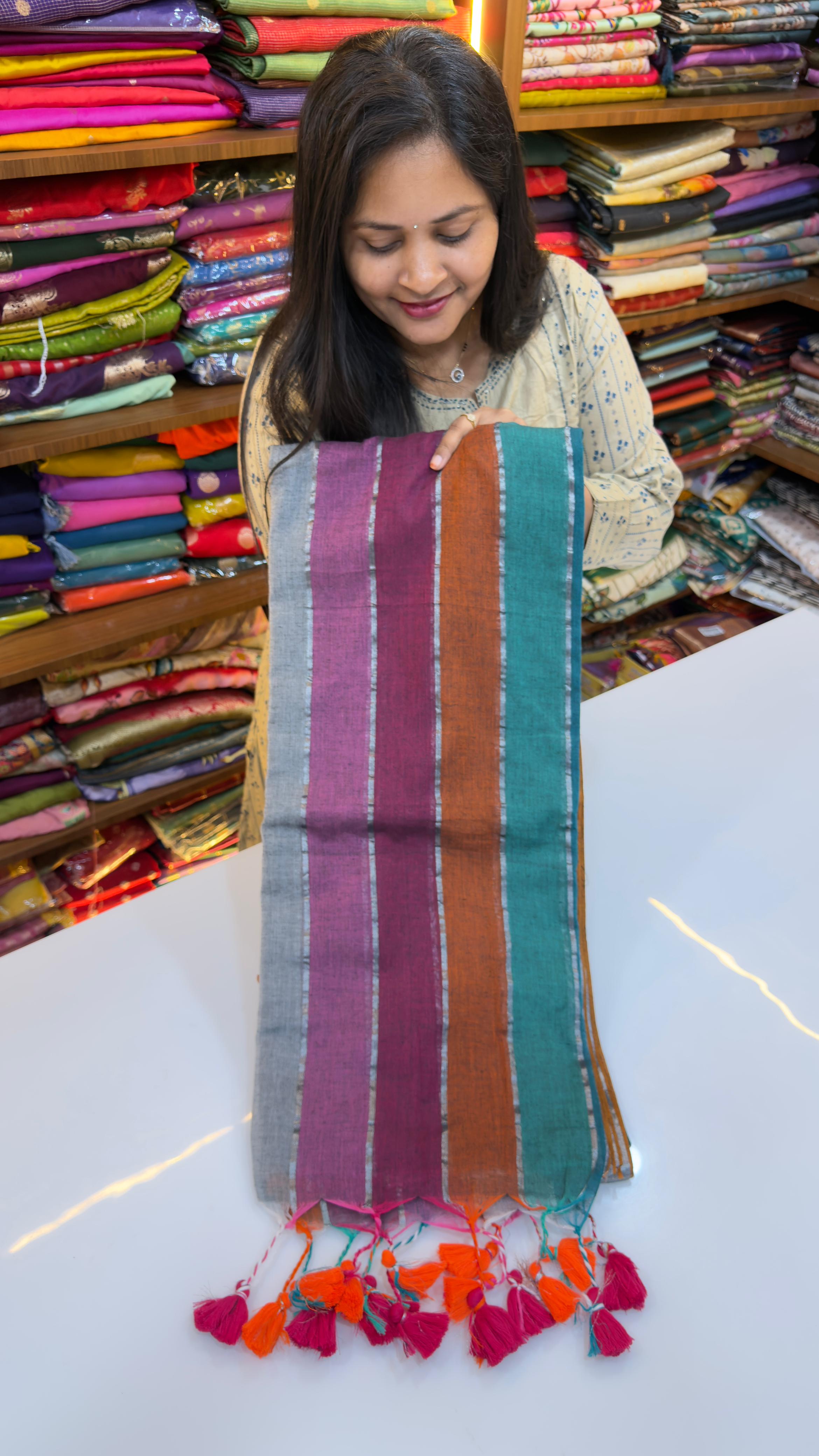 Rainbow Stripes Mul cotton Saree