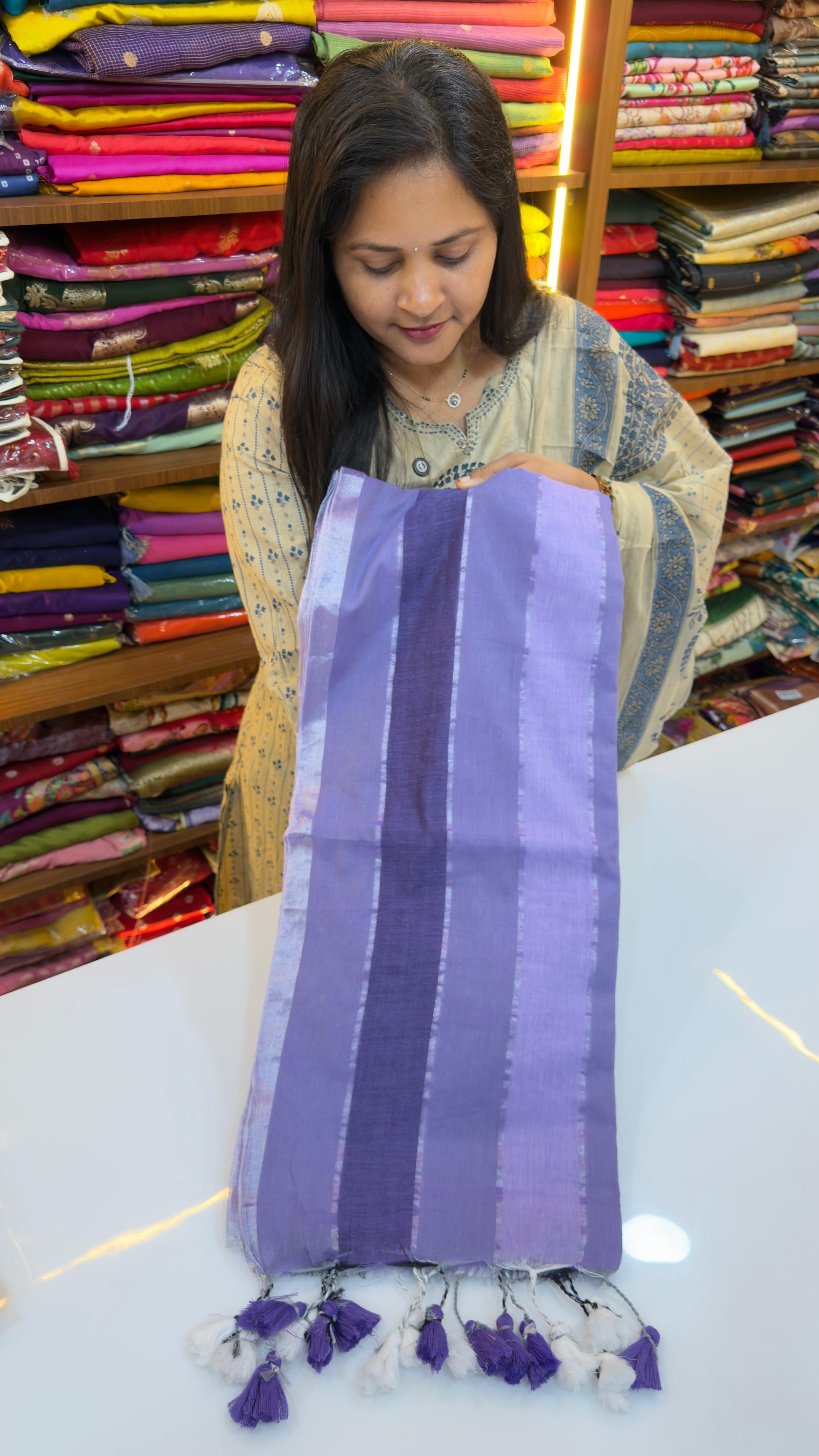 Rainbow Stripes Mul cotton Saree