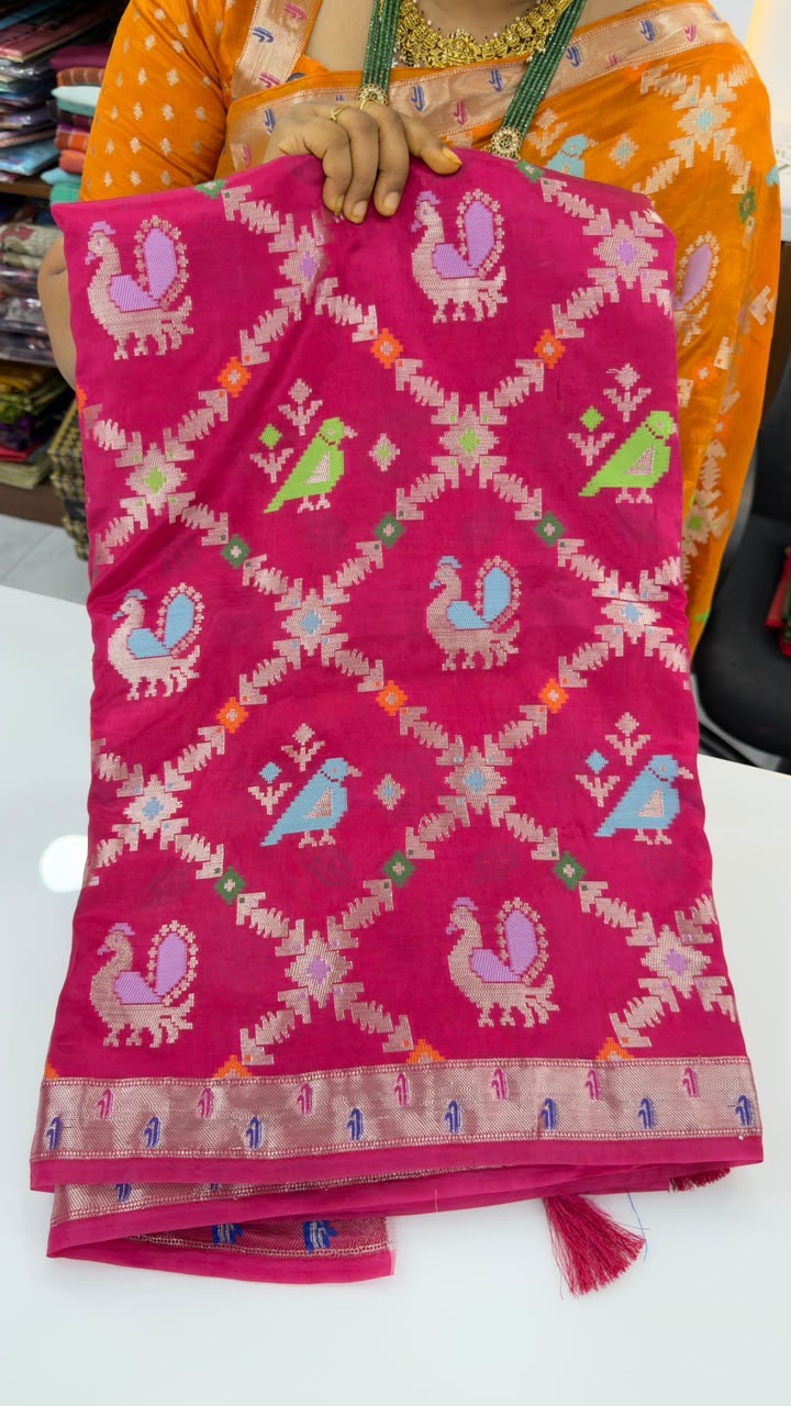 Paper  silk sarees with paithani borders