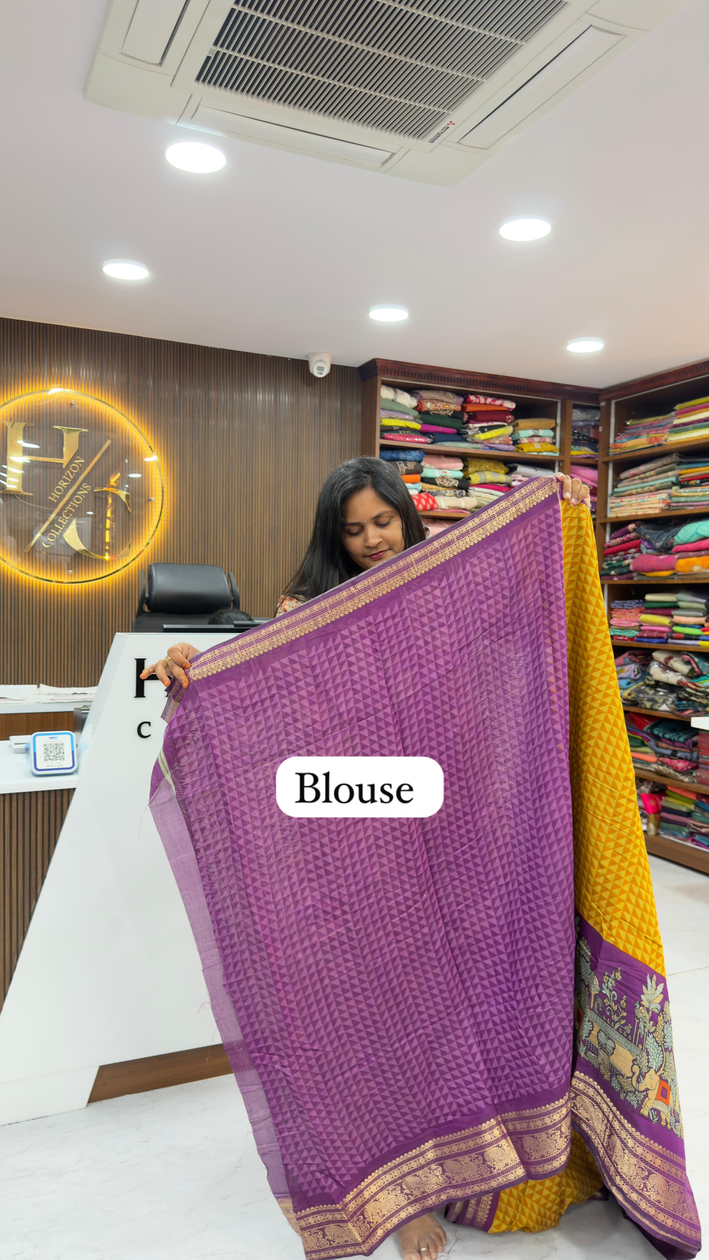 Mustard Maheswari Silk saree