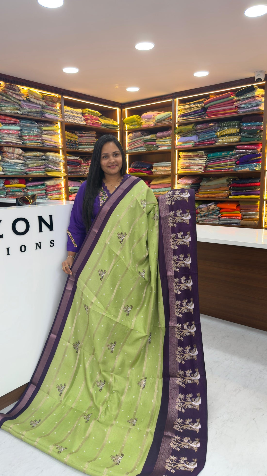 Pista green Violet saree