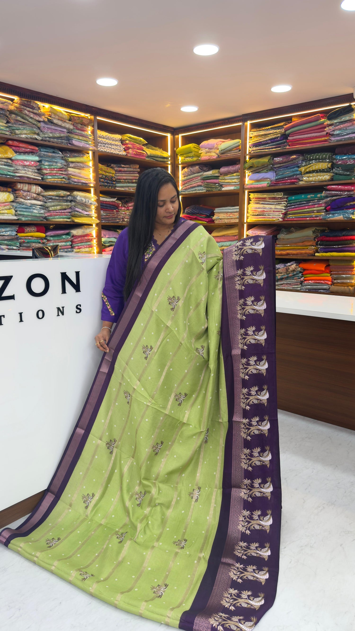 Pista green Violet saree