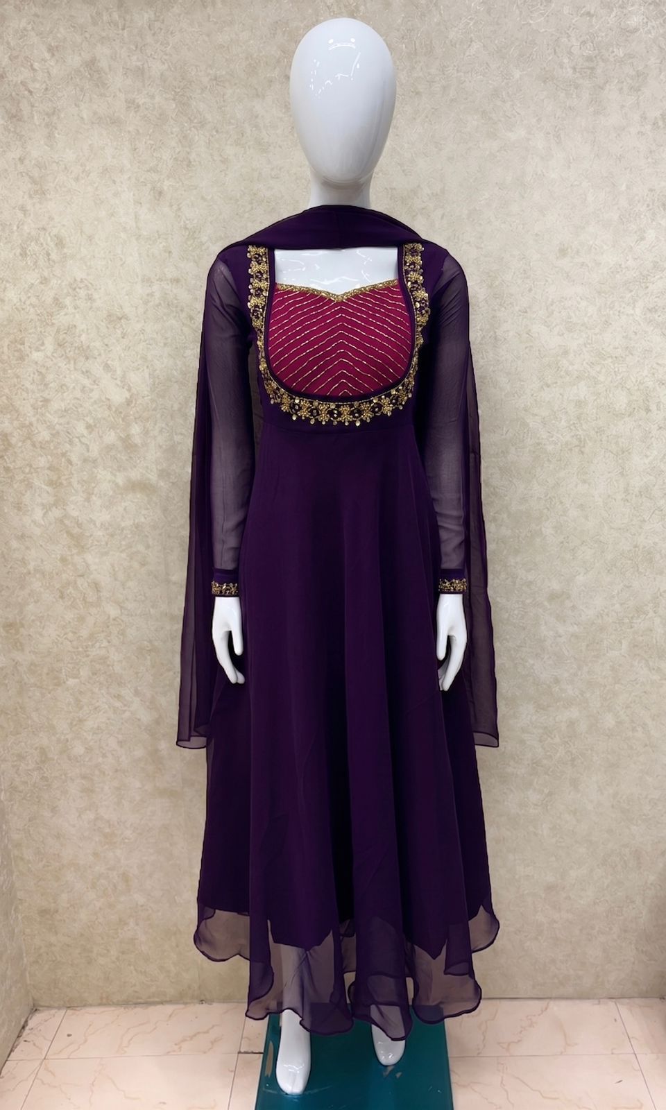 Designer Georgette anarkalis with maggam work(1week dispatch time)