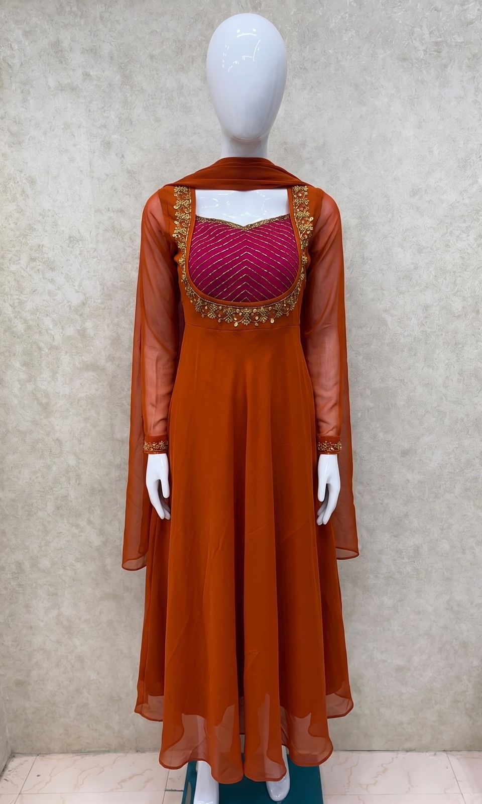 Designer Georgette anarkalis with maggam work(1week dispatch time)