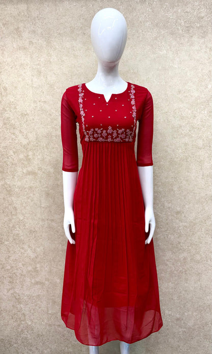 Georgette pleated maggam work frocks