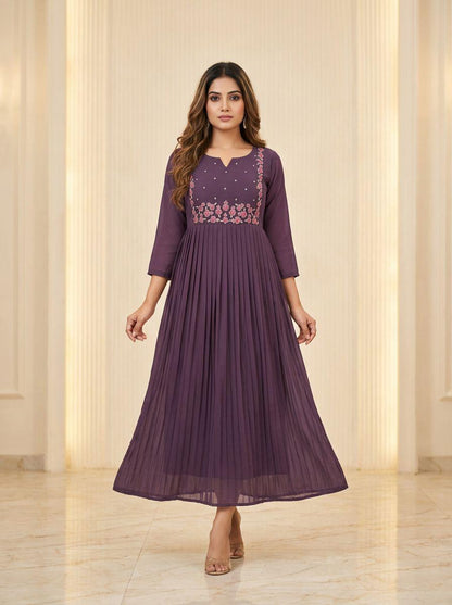 Georgette pleated maggam work frocks