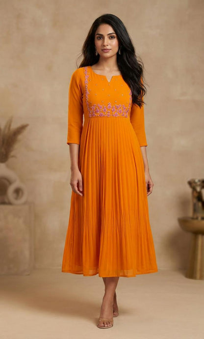 Georgette pleated maggam work frocks