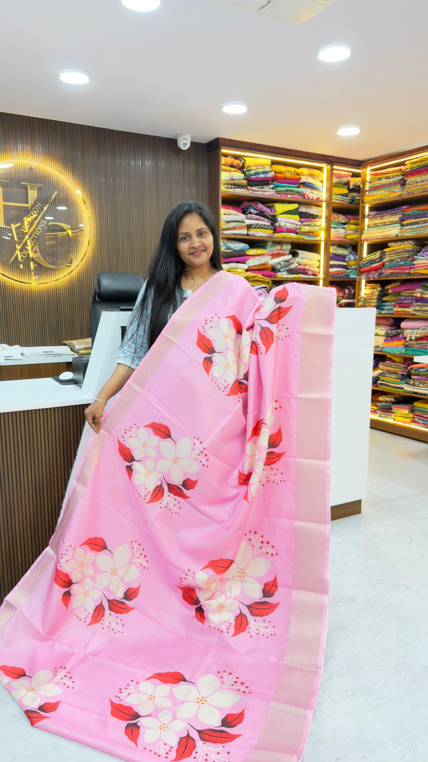 Digital printed dola silk saree