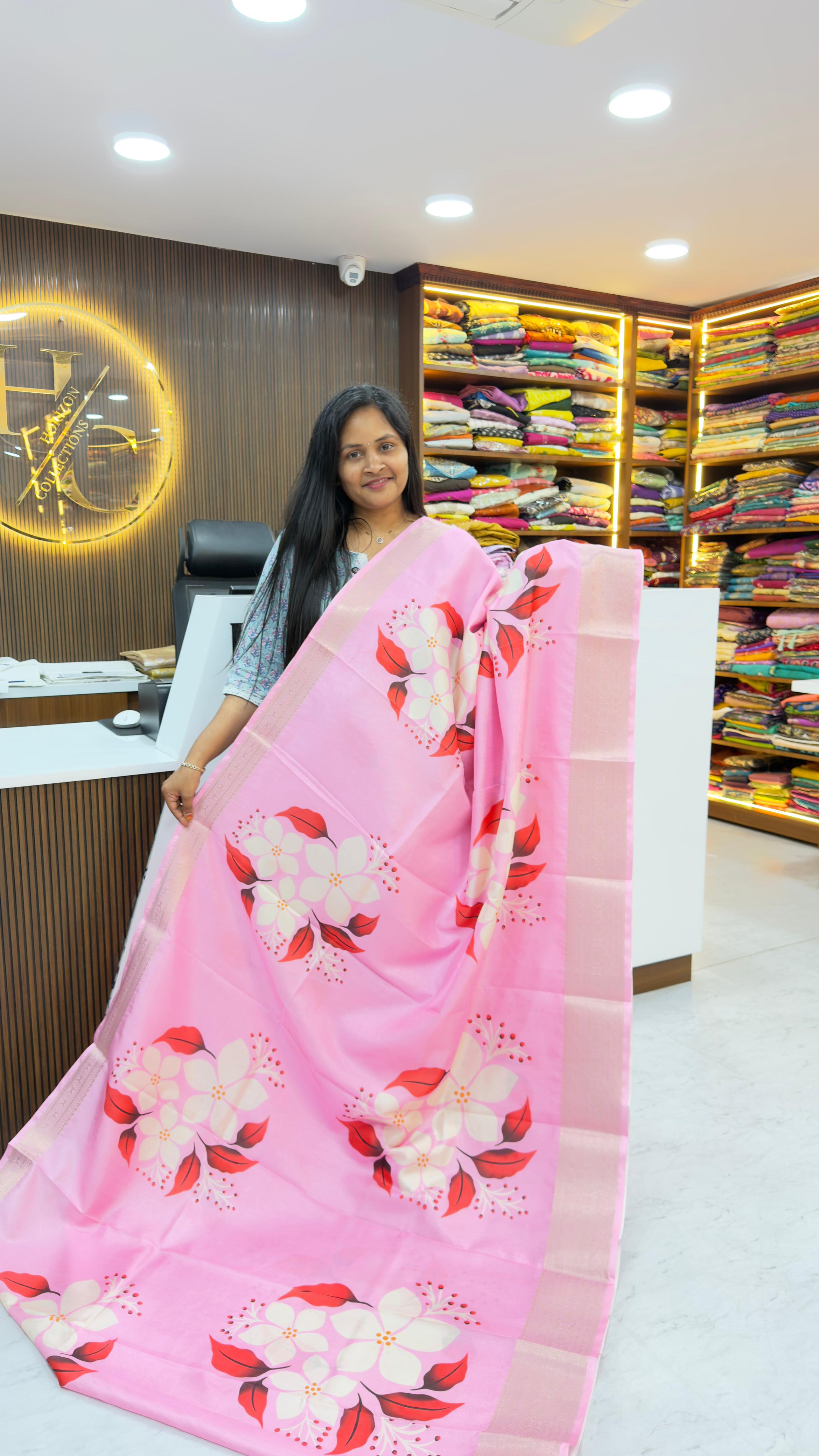 Digital printed dola silk saree