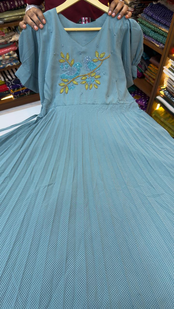 Georgette full flared frocks with maggam work all over