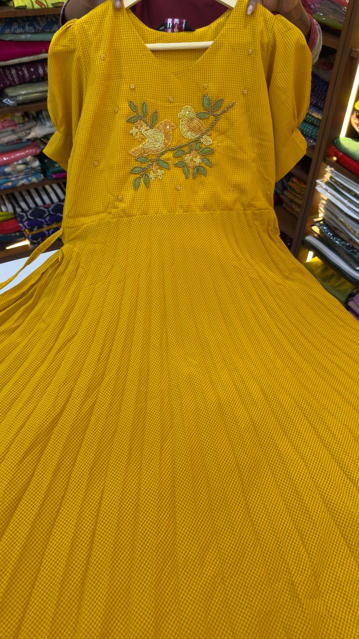 Georgette full flared frocks with maggam work all over