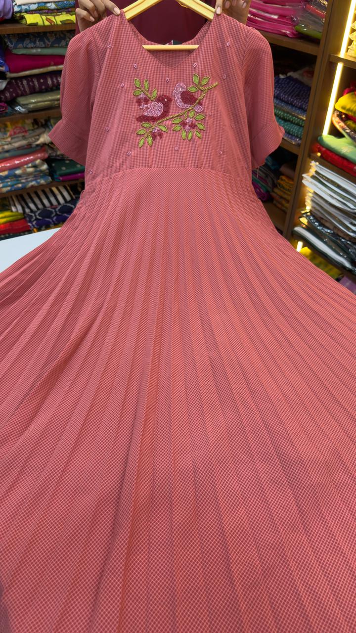 Georgette full flared frocks with maggam work all over